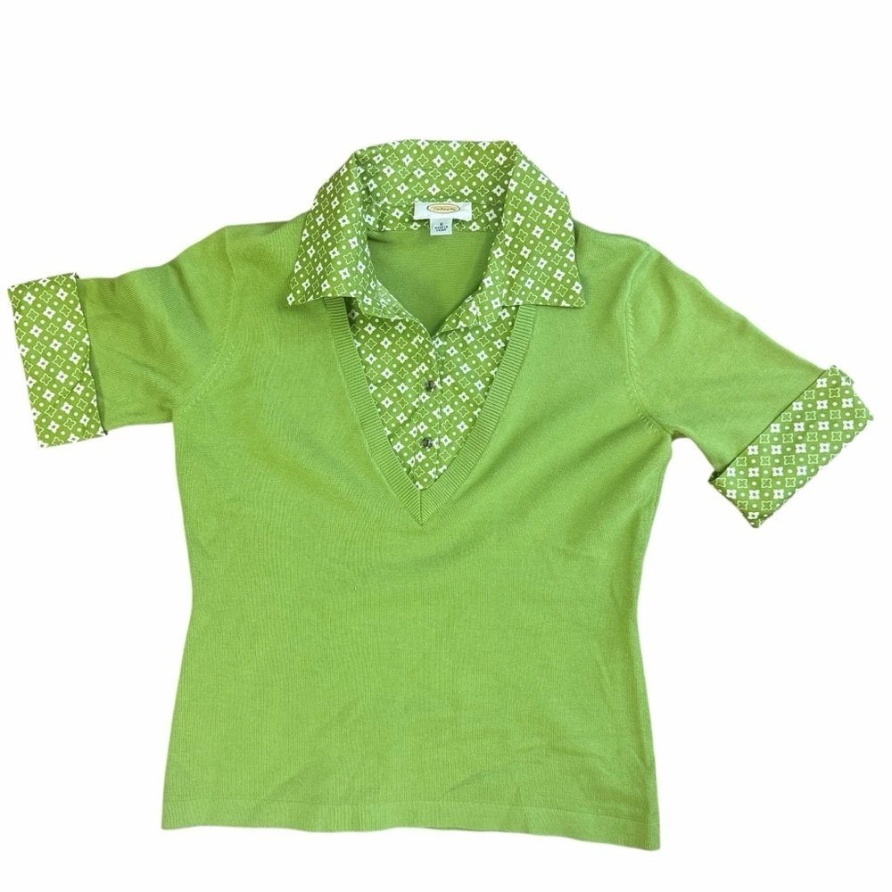 3/$30 ☀️ Talbots Vintage Green Knit Short Sleeve Sweater with Collar